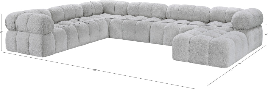 Meridian Furniture - Ames 136" Boucle Fabric Upholstered 7 Piece Modular Sectional - 611Grey-Sec7E - GreatFurnitureDeal