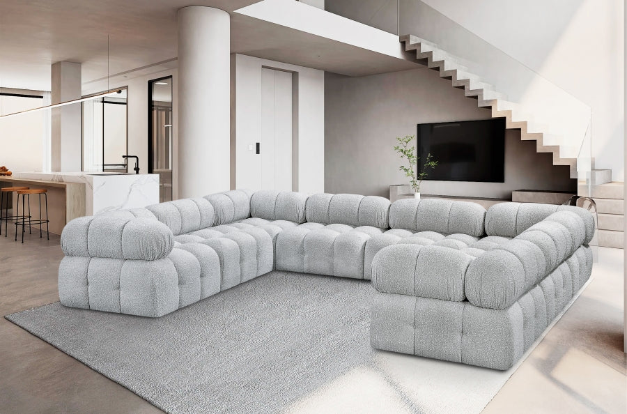 Meridian Furniture - Ames 136" Boucle Fabric Upholstered 8 Piece Modular Sectional Sofa - 611Grey-Sec8A - GreatFurnitureDeal