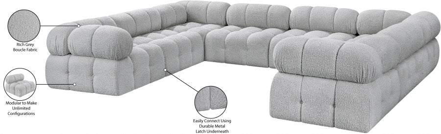 Meridian Furniture - Ames 136" Boucle Fabric Upholstered 8 Piece Modular Sectional Sofa - 611Grey-Sec8A - GreatFurnitureDeal