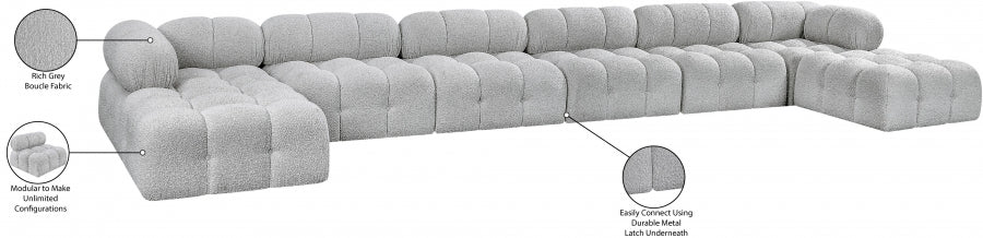 Meridian Furniture - Ames 204" Boucle Fabric Upholstered 8 Piece Modular Sectional - 611Grey-Sec8B - GreatFurnitureDeal