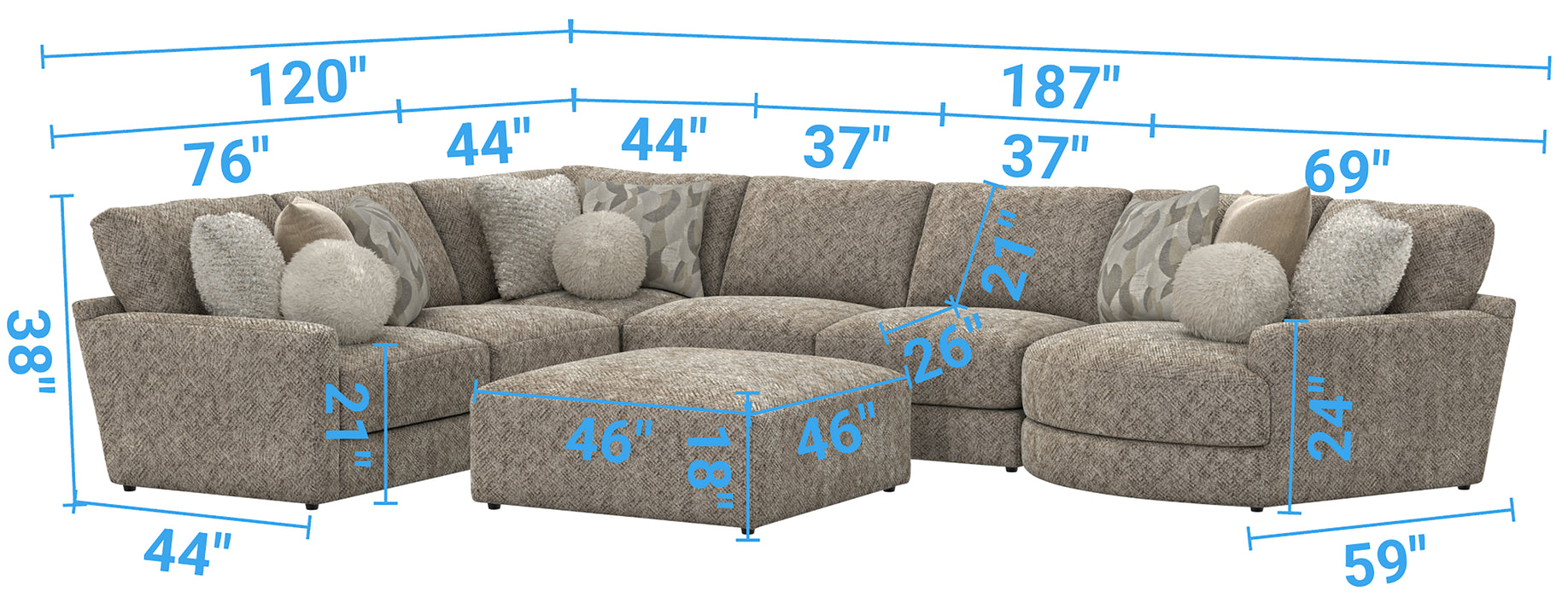Jackson Furniture - Turner 6 Piece Sectional Sofa in Mushroom - 3145-573-59-31-31-96-28-MUS - GreatFurnitureDeal