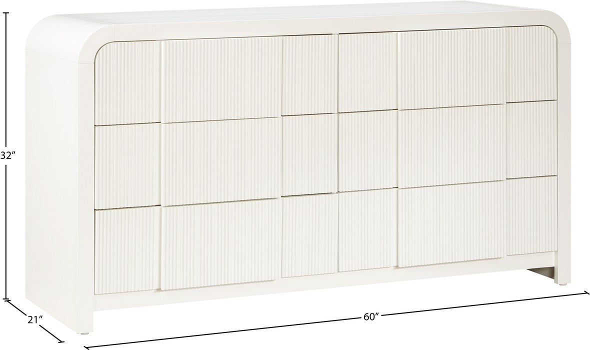 Meridian Furniture - Fluted Cream Solid Wood And Oak Veneer Dresser - 314Cream-D - GreatFurnitureDeal