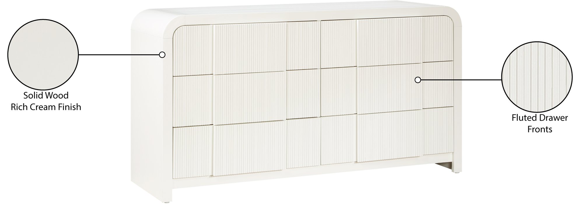 Meridian Furniture - Fluted Cream Solid Wood And Oak Veneer Dresser - 314Cream-D - GreatFurnitureDeal