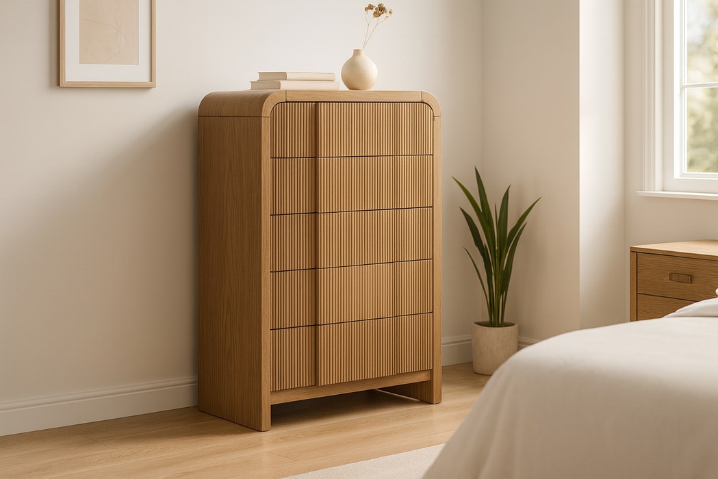 Meridian Furniture - Fluted Natural Solid Wood And Oak Veneer Chest - 314Natural-CH - GreatFurnitureDeal
