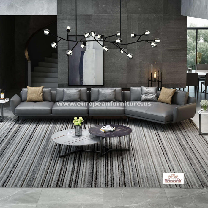 European Furniture - Galaxy Sectional Grey Italian Leather - EF-54434R-3RHC
