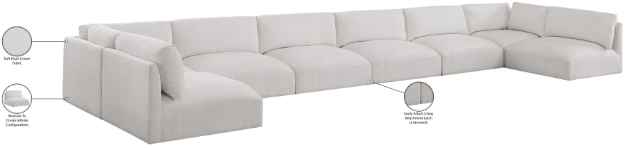 Meridian Furniture - Ease 228" Fabric Upholstered 8 Piece Modular Sectional - 696Cream-Sec8B - GreatFurnitureDeal