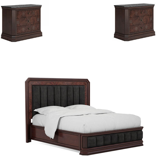 ART Furniture - Revival 3 Piece Queen Upholstered Bedroom Set in Napa Mahogany - 328125-158-1730-3SET - GreatFurnitureDeal