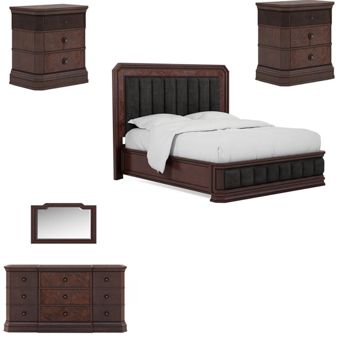 ART Furniture - Revival 5 Piece California King Upholstered Bedroom Set in Napa Mahogany - 328127-1730-5SET - GreatFurnitureDeal