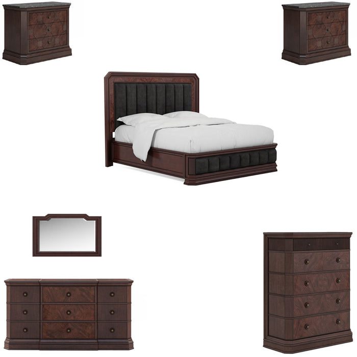 ART Furniture - Revival 6 Piece Queen Upholstered Bedroom Set in Napa Mahogany - 328125-158-1730-6SET - GreatFurnitureDeal