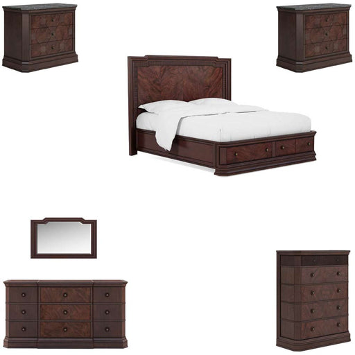 ART Furniture - Revival 6 Piece Eastern King Panel Storage Bedroom Set in Napa Mahogany - 328136-158-1730-6SET - GreatFurnitureDeal