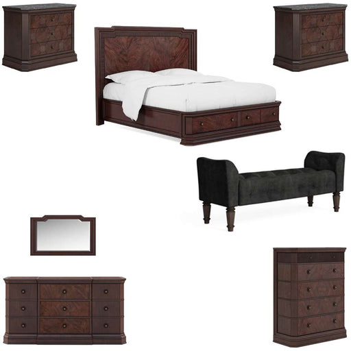 ART Furniture - Revival 7 Piece Queen Panel Storage Bedroom Set in Napa Mahogany - 328135-158-1730-7SET - GreatFurnitureDeal