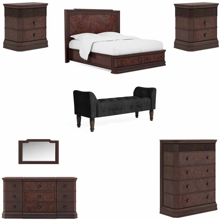 ART Furniture - Revival 7 Piece Queen Panel Storage Bedroom Set in Napa Mahogany - 328135-1730-7SET - GreatFurnitureDeal