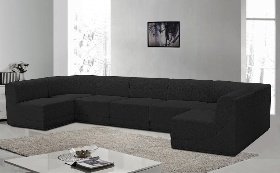 Meridian Furniture - Ollie 158" Boucle Fabric Upholstered 7 Piece Modular Sectional - 118Black-Sec7A - GreatFurnitureDeal