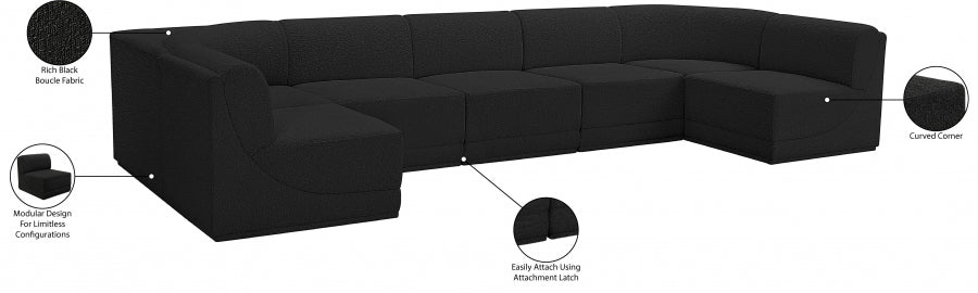 Meridian Furniture - Ollie 158" Boucle Fabric Upholstered 7 Piece Modular Sectional - 118Black-Sec7A - GreatFurnitureDeal