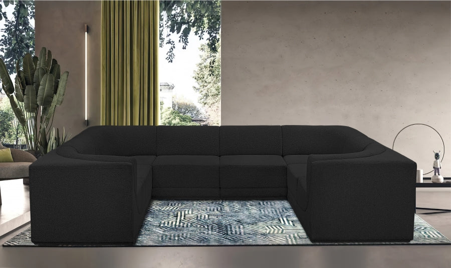 Meridian Furniture - Ollie 128" Boucle Fabric Upholstered 8 Piece Modular Sectional - 118Black-Sec8A - GreatFurnitureDeal