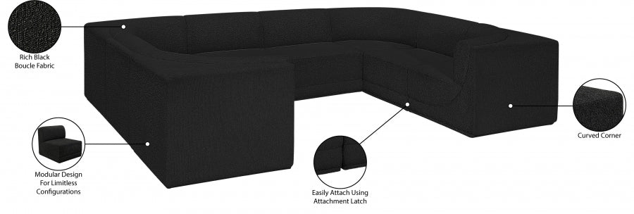 Meridian Furniture - Ollie 128" Boucle Fabric Upholstered 8 Piece Modular Sectional - 118Black-Sec8A - GreatFurnitureDeal