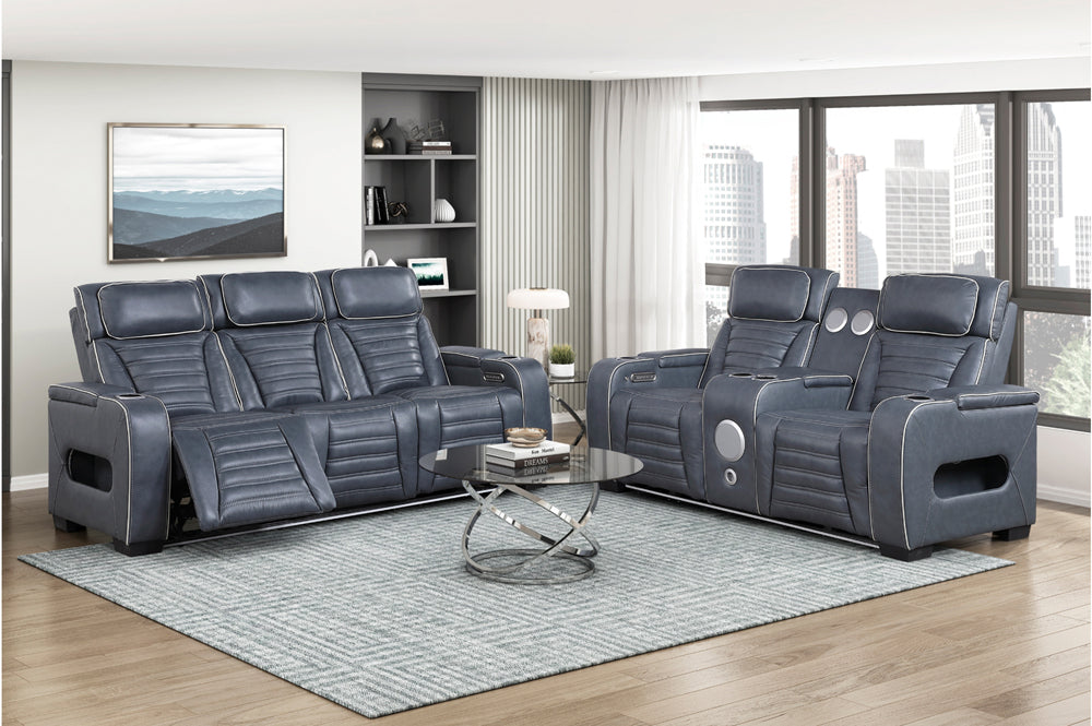 Homelegance - Cyber 2 Piece Power Reclining Sofa Set in Blue - 8344BUE*2PWHM - GreatFurnitureDeal