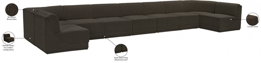 Meridian Furniture - Ollie 218" Boucle Fabric Upholstered 9 Piece Modular Sectional - 118Brown-Sec9A - GreatFurnitureDeal