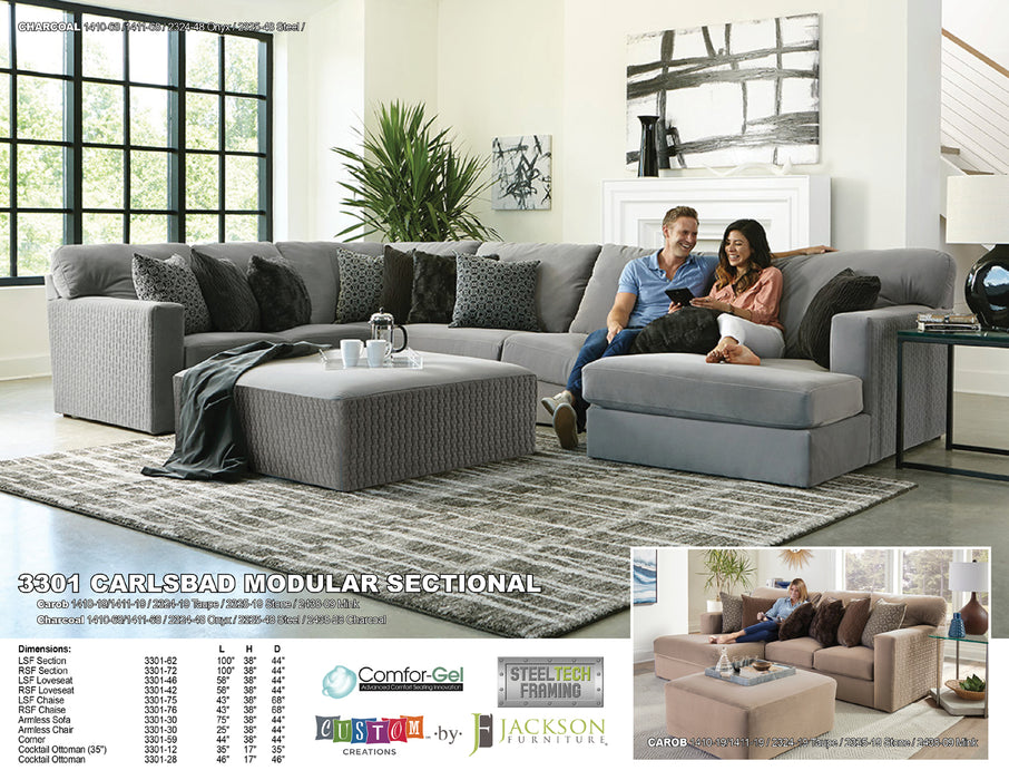 Jackson Furniture - Carlsbad 3 Piece Sectional in Charcoal - 3301-75-30-76-CHARCOAL