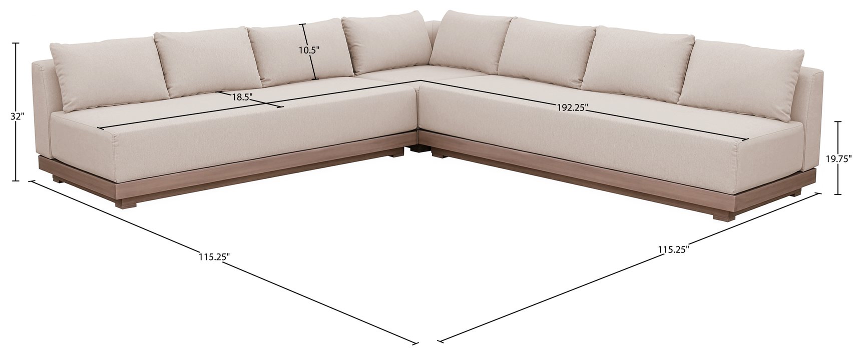 Meridian Furniture - Solace Beige Olefin Performance Fabric 3pc. Outdoor Patio Sectional - 33026Beige-Sec3B - GreatFurnitureDeal