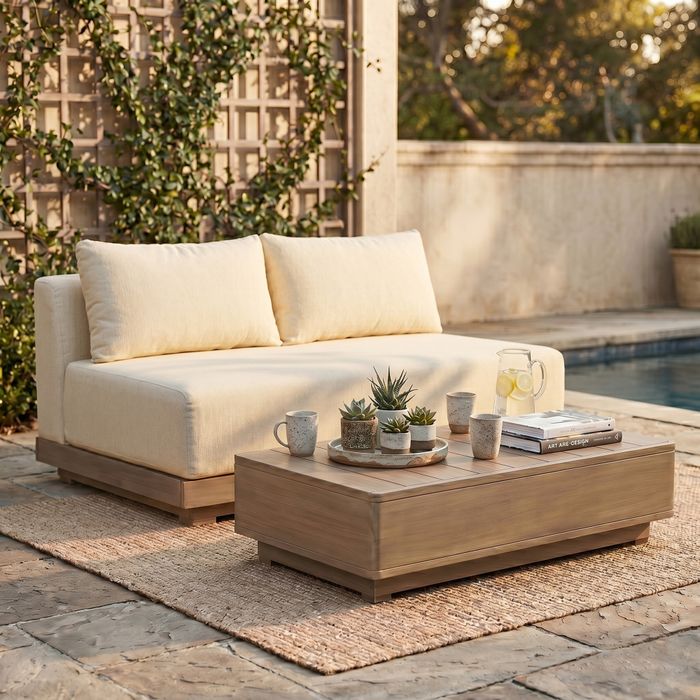 Meridian Furniture - Solace 55" Cream Olefin Performance Fabric Outdoor Patio Loveseat - 33026Cream-L - GreatFurnitureDeal