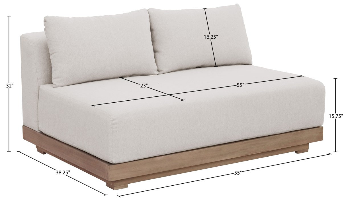 Meridian Furniture - Solace 55" Cream Olefin Performance Fabric Outdoor Patio Loveseat - 33026Cream-L - GreatFurnitureDeal
