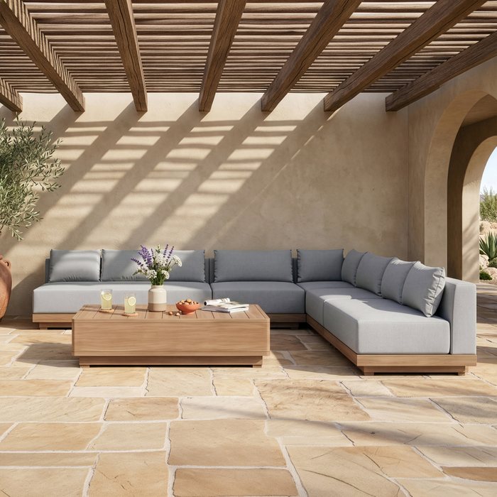 Meridian Furniture - Solace Grey Olefin Performance Fabric 5pc. Outdoor Patio Sectional - 33026Grey-Sec5B - GreatFurnitureDeal
