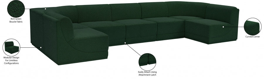 Meridian Furniture - Ollie 158" Boucle Fabric Upholstered 7 Piece Modular Sectional - 118Green-Sec7A - GreatFurnitureDeal
