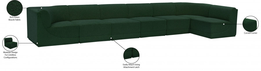 Meridian Furniture - Ollie 188" Boucle Fabric Upholstered 7 Piece Modular Sectional - 118Green-Sec7B - GreatFurnitureDeal