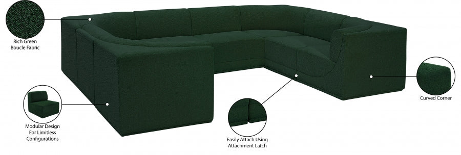 Meridian Furniture - Ollie 128" Boucle Fabric Upholstered 8 Piece Modular Sectional - 118Green-Sec8A - GreatFurnitureDeal
