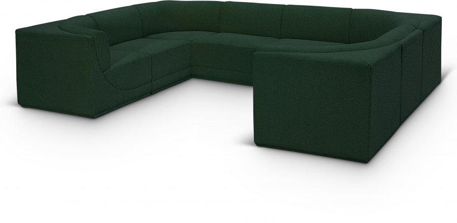 Meridian Furniture - Ollie 128" Boucle Fabric Upholstered 8 Piece Modular Sectional - 118Green-Sec8A - GreatFurnitureDeal