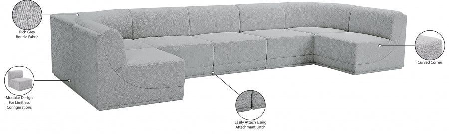 Meridian Furniture - Ollie 158" Boucle Fabric Upholstered 7 Piece Modular Sectional - 18Grey-Sec7A - GreatFurnitureDeal