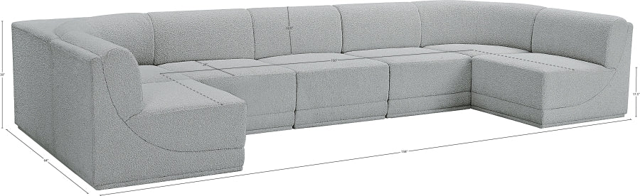 Meridian Furniture - Ollie 158" Boucle Fabric Upholstered 7 Piece Modular Sectional - 18Grey-Sec7A - GreatFurnitureDeal