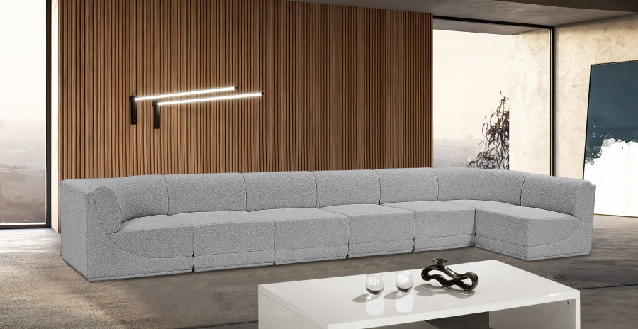 Meridian Furniture - Ollie 188" Boucle Fabric Upholstered 7 Piece Modular Sectional - 118Grey-Sec7B - GreatFurnitureDeal