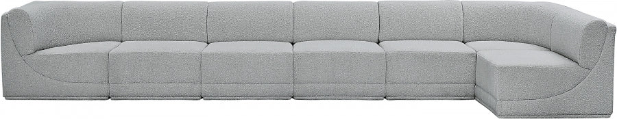Meridian Furniture - Ollie 188" Boucle Fabric Upholstered 7 Piece Modular Sectional - 118Grey-Sec7B - GreatFurnitureDeal