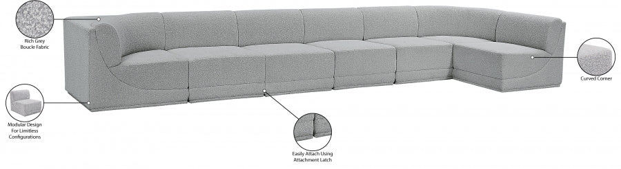 Meridian Furniture - Ollie 188" Boucle Fabric Upholstered 7 Piece Modular Sectional - 118Grey-Sec7B - GreatFurnitureDeal