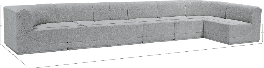 Meridian Furniture - Ollie 188" Boucle Fabric Upholstered 7 Piece Modular Sectional - 118Grey-Sec7B - GreatFurnitureDeal