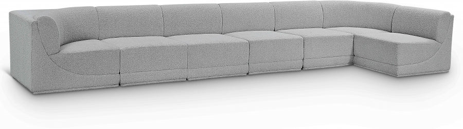 Meridian Furniture - Ollie 188" Boucle Fabric Upholstered 7 Piece Modular Sectional - 118Grey-Sec7B - GreatFurnitureDeal