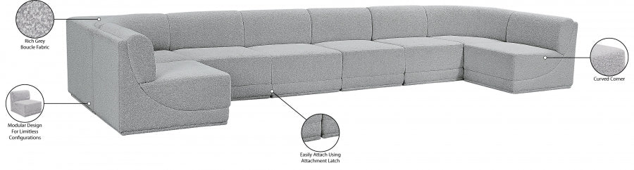Meridian Furniture - Ollie 188" Boucle Fabric Upholstered 8 Piece Modular Sectional - 118Grey-Sec8B - GreatFurnitureDeal