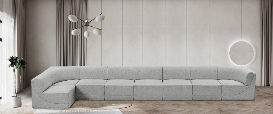 Meridian Furniture - Ollie 218" Boucle Fabric Upholstered 8 Piece Modular Sectional - 118Grey-Sec8C - GreatFurnitureDeal