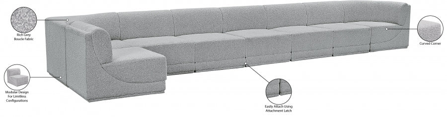 Meridian Furniture - Ollie 218" Boucle Fabric Upholstered 8 Piece Modular Sectional - 118Grey-Sec8C - GreatFurnitureDeal