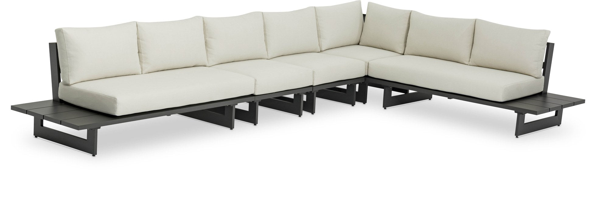 Meridian Furniture - Maldives 157" Cream Water Resistant Fabric Upholstered 5pc. Outdoor Patio Sectional - 338Cream-Sec2B - GreatFurnitureDeal