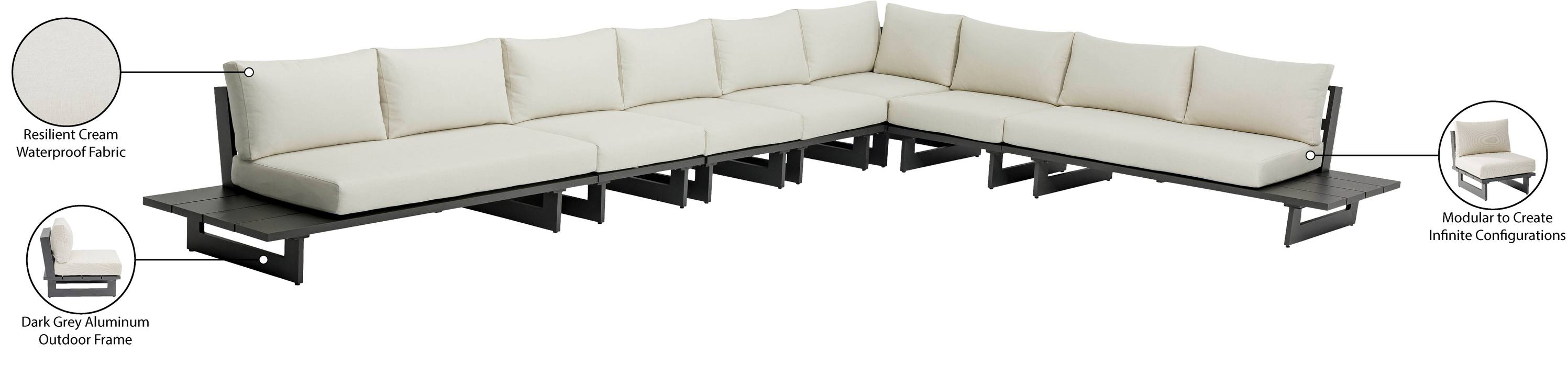 Meridian Furniture - Maldives 129.5" Cream Water Resistant Fabric Upholstered 7pc. Outdoor Patio Sectional - 338Cream-Sec4A - GreatFurnitureDeal