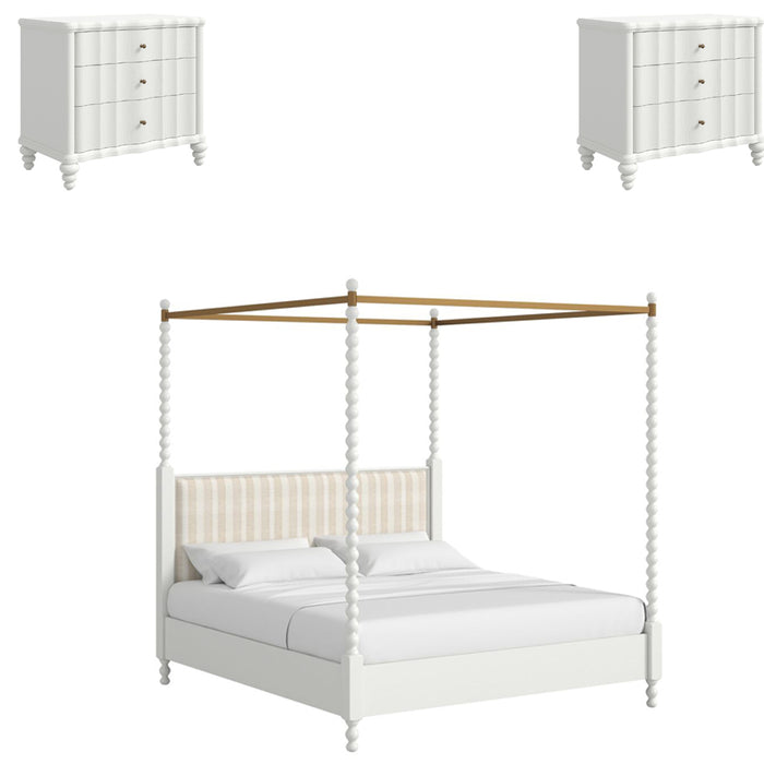 ART Furniture - Haven 3 Piece Queen Upholstered Canopy Poster Bedroom Set in Warm White - 339135-2367CP-3SET - GreatFurnitureDeal