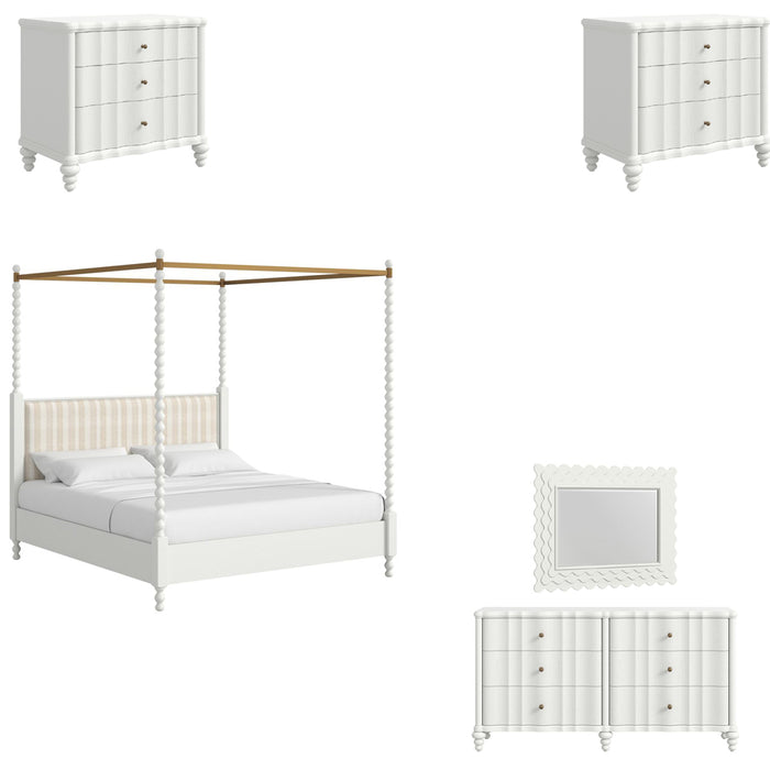 ART Furniture - Haven 5 Piece King Upholstered Canopy Poster Bedroom Set in Warm White - 339136-2367CP-5SET