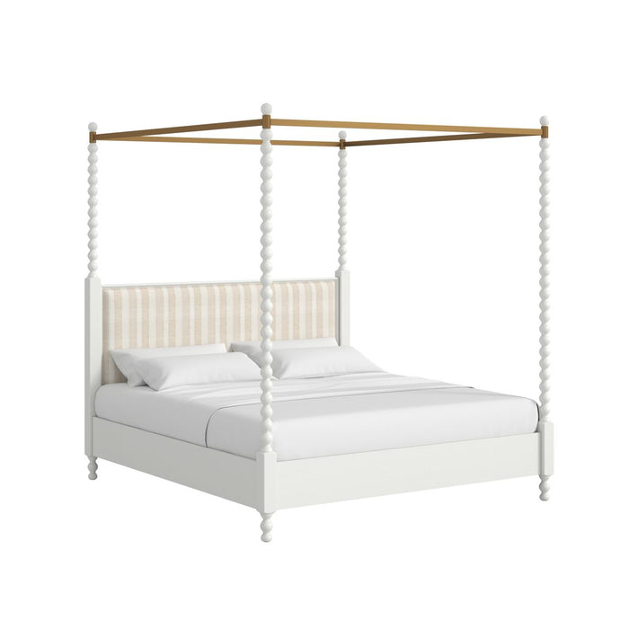 ART Furniture - Haven King Upholstered Canopy Poster Bed in Warm White - 339136-2367CP - GreatFurnitureDeal