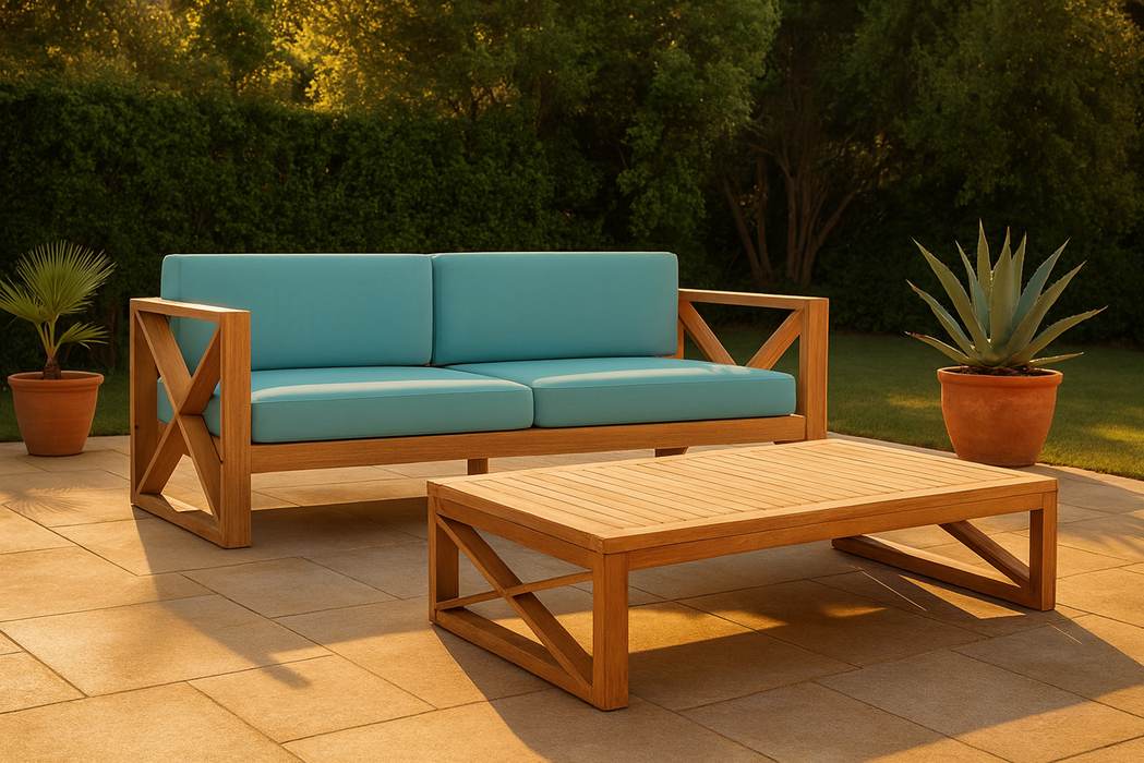 Meridian Furniture - Anguilla 83" Blue Water Resistant Fabric Upholsetered Outdoor Patio Sofa - 352SeaBlue-S - GreatFurnitureDeal