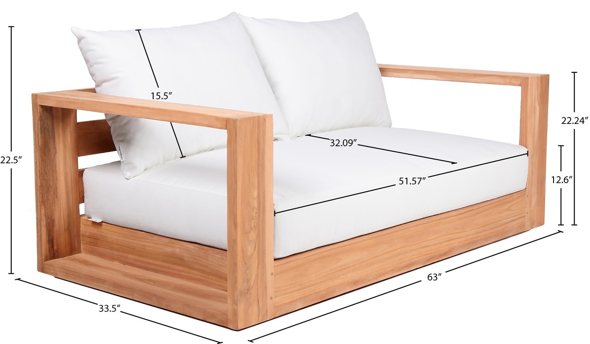 Meridian Furniture - Tulum 63" Off White Water Resistant Fabric Upholstered Patio Loveseat - 353White-L - GreatFurnitureDeal