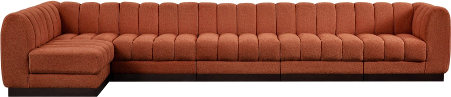 Meridian Furniture - Quinn 165" Chenille Fabric Upholstered 6 Piece Modular Sectional - 124Cognac-Sec6B - GreatFurnitureDeal