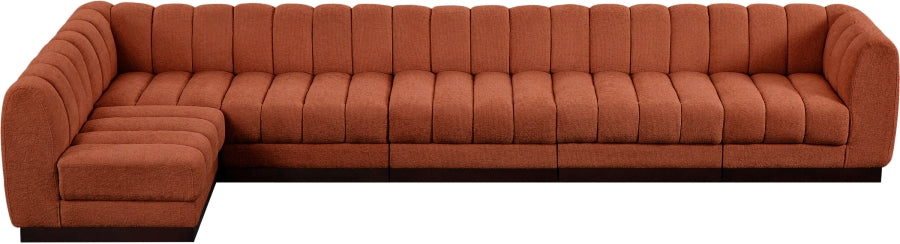 Meridian Furniture - Quinn 165" Chenille Fabric Upholstered 6 Piece Modular Sectional - 124Cognac-Sec6B - GreatFurnitureDeal